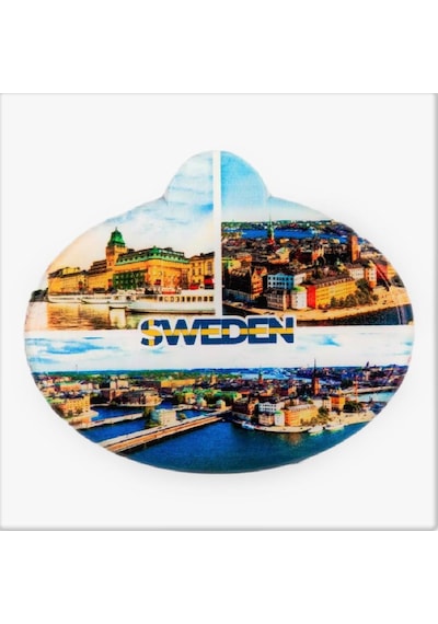 İsveç Stockholm Temalı Oval Magnet Buzdolabı Magneti