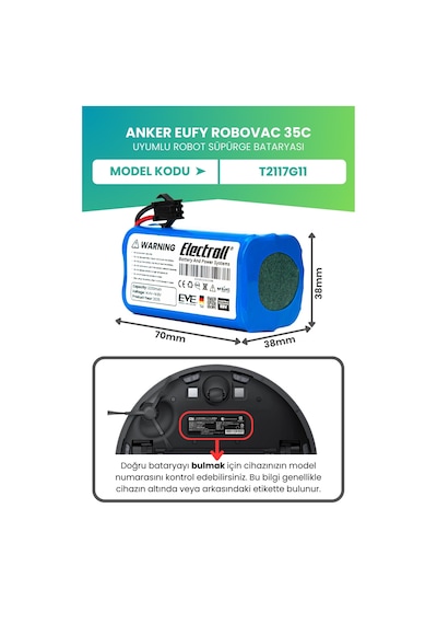 Eufy Robovac 35c Batarya 3.200mah Pil Robot Süpürge Batarya