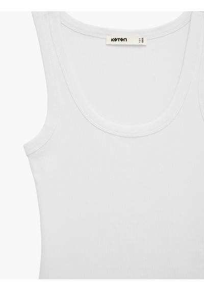 Koton Pamuklu Slim Fit U Yaka Ribanalı Atlet Bluz Beyaz 6sak10409ek