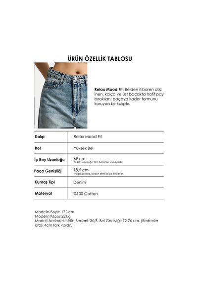 Itsbasic Kadın Kot Rengi 4s6-32 Relax Fit %100 Koton Denim Jean