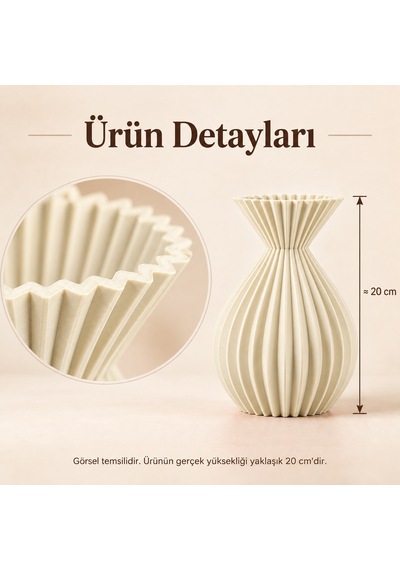 Ahenk Serisi Dekoratif Vazo 20 Cm Kuru Çiçek Ve Pampas Vazosu Fildişi