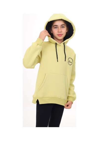 Toontoy Kız Çocuk Oversize Kapüşonlu Cepli Düşük Omuz Baskılı Yırtmaçlı Sweatshirt - 3 İplik Şardonlu Açık Yeşil Toontoy Kız Çocuk Oversize Kapüşonlu Cepli Düşük Omuz Baskılı Yırtmaçlı Sweatshirt - 3 İplik Şardonlu Açık Yeşil