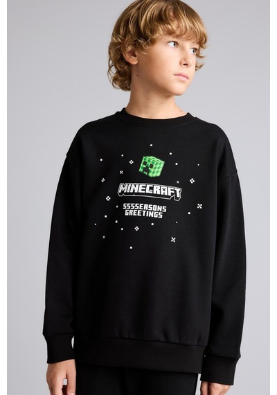 Defacto Yılbaşı Temalı Minecraft Baskılı Bisiklet Yaka Sweatshirt Erkek Çocuk I5170a826wnbk81 Siyah-bk81