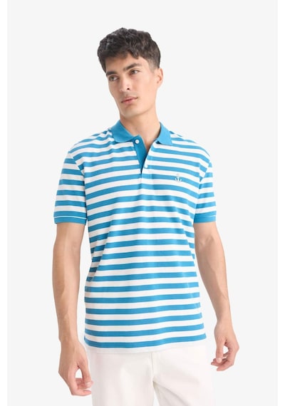 DeFacto Regular Fit Polo Yaka Kısa Kollu Çizgili Nakışlı Pike Tişört E2631AX25SMBE535