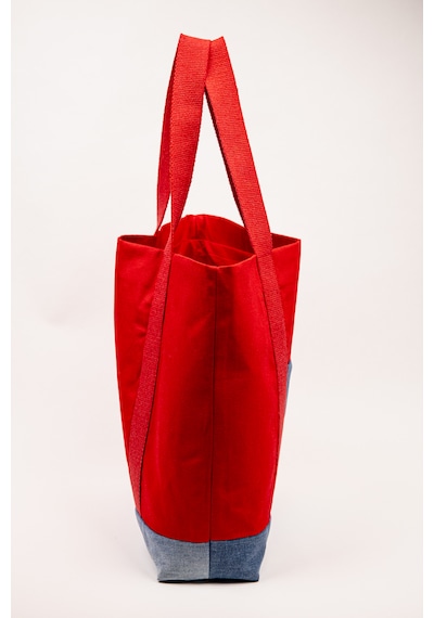 Fabric Craft Bag Plaj & Günlük Omuz Çantası Kırmızı Denim Detaylı Astarlı 51x44 Cm Kırmızı - Mavi