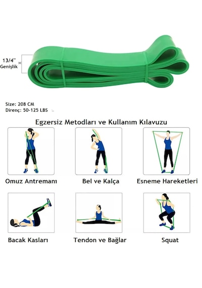 208 Cm Pilates Jimnastik Lastiği Egzersiz Yoga Direnç Bandı S...