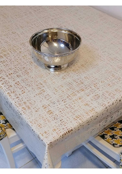 İthal Pvc Muşamba - Desenli Silinebilir Masa Örtüsü 11lace011 Krem
