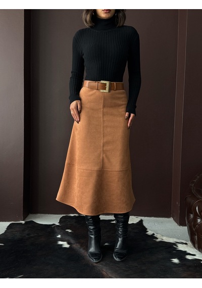 Verymoda Süet Uzun Etek F2004 Taba