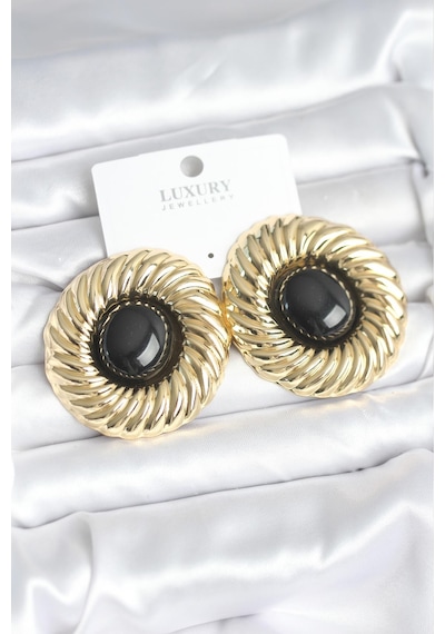 Pirinç Gold Renk Siyah Boncuklu Vintage Kadın Küpe Tj-bkp113 Tdrtr