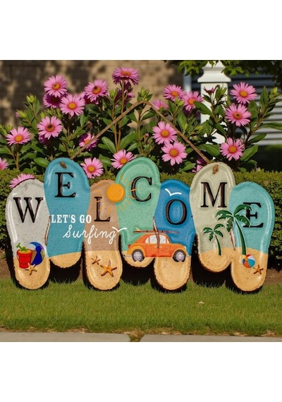 Welcome Let S Go Surfing Metal Kapı Süsü 40 Cm Bahçe Duvar Hoş Geldiniz Levhası Dekoratif Obje