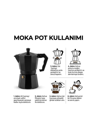Deconox Siyah Moka Pot 3 Fincanlık Moka Kahve Cezvesi, 180 Ml Alü