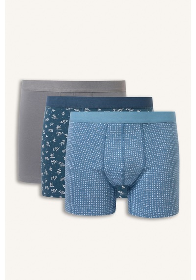 Defacto Regular Fit Desenli Beli Lastikli 3lü Boxer I3347ax26auın264 İndigo-ın264