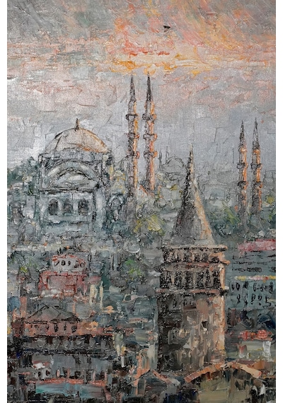 Gri Silüetler, Galata Kulesi Ve Turuncu Gökyüzü