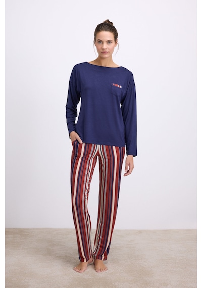 Man11577-1020 Anil Ev Giyim Anıl Kadın Lacivert Uzun Kollu T-shirt Ve Çizgili Pantolon Takımı 11577 Lacivert Man11577-1020 Anil Ev Giyim Anıl Kadın Lacivert Uzun Kollu T-shirt Ve Çizgili Pantolon Takımı 11577 Lacivert