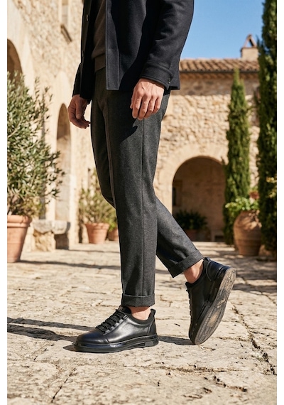 Muggo Dusk Hakiki Deri Erkek Kalın Taban Bağcıklı Günlük Casual Sneaker Siyah