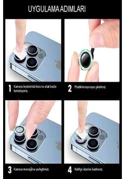 Apple Uyumlu iPhone 13 Mini ile Taşlı Tasarım Temperli Cam Kamera Lens Koruyucu - Gümüş