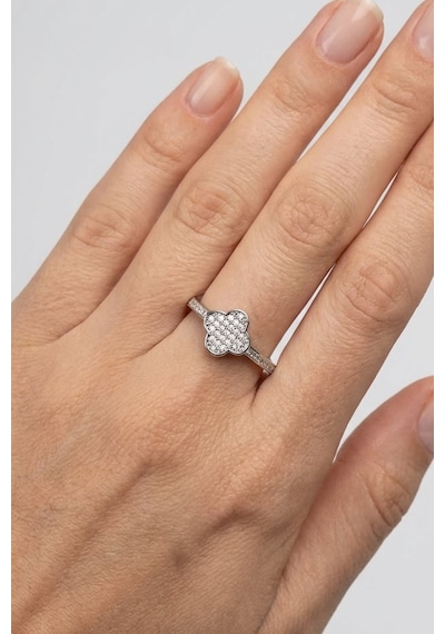Valmont Accessories Ayarlanabilir Kristal Taşlı Yonca Yüzük Zarif Işıltılı Kadın Yüzük Gümüş