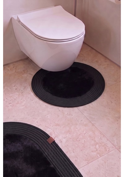 Banyo Paspası Takımı 60x100+60x60 Cm Düz Siyah & Siyah