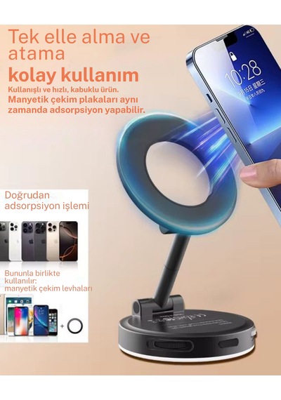 Magsafe Mini Selfie Lambası Aynalı Led Telefon Işığı Manyetik Şarjlı Vlog Tiktok Youtube Makyaj Çekim Işığı Siyah