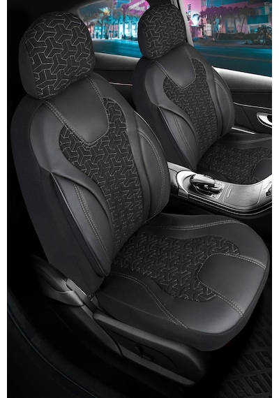 Audi Q4 E-tron Deri Detaylı Oto Koltuk Kılıfı Ön Arka Set Siyah Beyaz Siena Seri Şhn