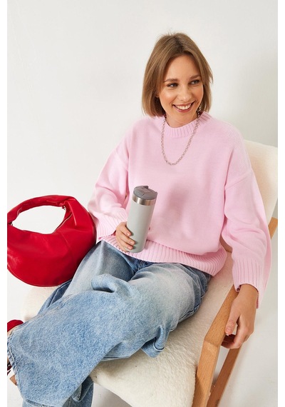 Shade Kadın Oversize Basic Triko Kazak 20247601 - Pembe