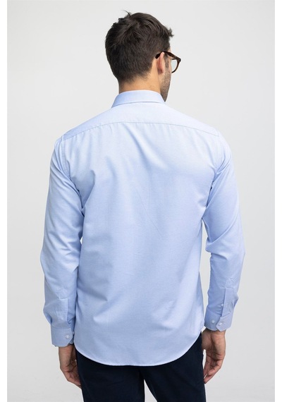 Tudors Erkek Regular Fit Klasik Kesim Kravatlık Armürlü Mavi Gömlek-26974 Mavi