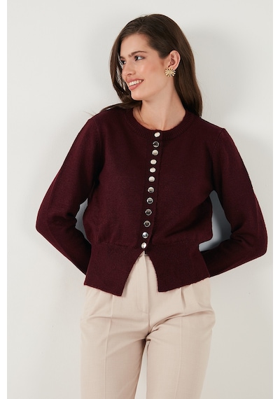 Lela Premium Comfort Fit Yuvarlak Yaka Crop Triko Bayan Hırka 680Hi00164 Bordo