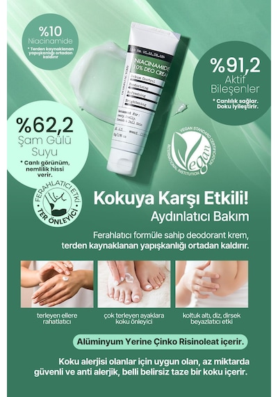 Derma Factory Alüminyum İçermeyen %10 Niacinamide Aydınlatıcı Krem Deodorant Derma Factory Deo Cream