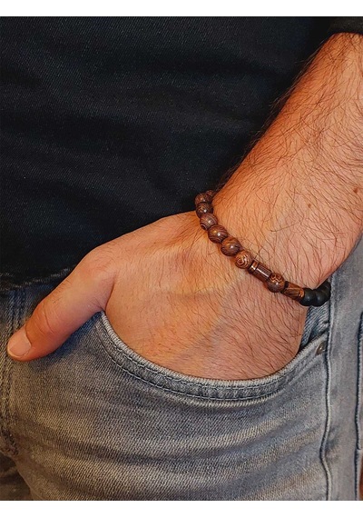 Venge Ağacı & Oniks Taşı 8mm Unisex Tasarım Bileklik Hawaii Model Çok Renkli