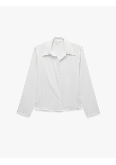 Koton Slim Fit Kaçık Yaka Uzun Kollu Saten Gömlek Kırık Beyaz 7wak60064pw Ekru