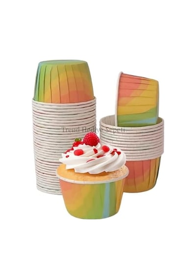 50&apos Li Gökkuşağı Muffin Kek Kalıbı, Kek Kapsülü Cupcake Kalıbı, Airfryer Uyumlu .