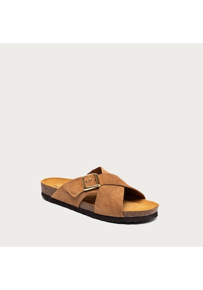 Terra Terlik Kadın 17b3 Frau Velour-s Suede Crossover-strap Slıders Toprak