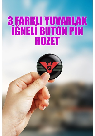 Papers, Please Video Oyun Çanta Süsü İğneli Buton Rozet Seti 3 Adet Üçlü