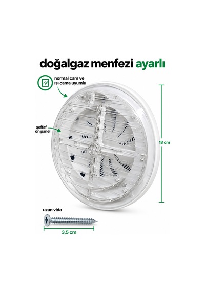 Ayarlı Cam Menfezi 180 Mm Doğalgaz Menfezi Beyaz Havalandırma Menfezi