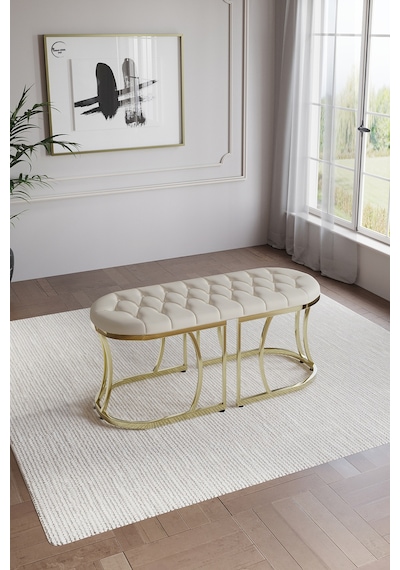 Selenit Lüks Puf Bench Bank 45 110 Gold Krem