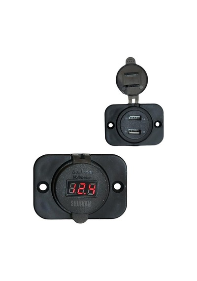 Shuıvan İkili Usb Söketi + Voltmetre Göstergeli Kapaklı-1200