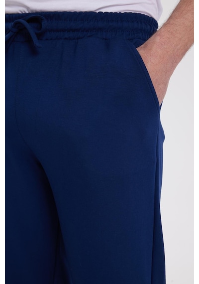 Tudors Erkek Slim Fit Dar Kesim Beli Bağcıklı 3 Cepli Geniş Paça Lacivert Eşofman Altı-41910 Lacivert