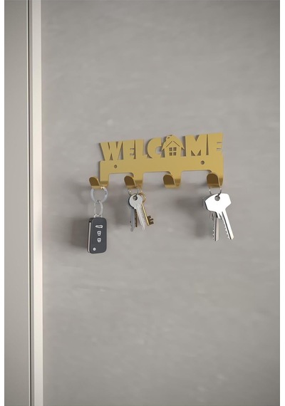 Welcome Metal Anahtar Askısı Modern Dekoratif Anahtar Ve Elbise Askılığı - Gold Diğer
