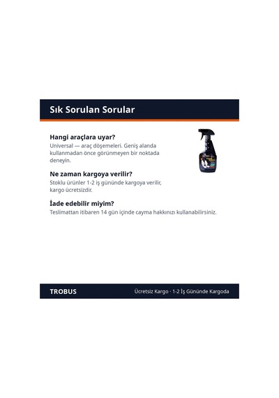 Trobus Araç Döşeme Temizleme Spreyi Leke Çıkarıcı 500 Ml