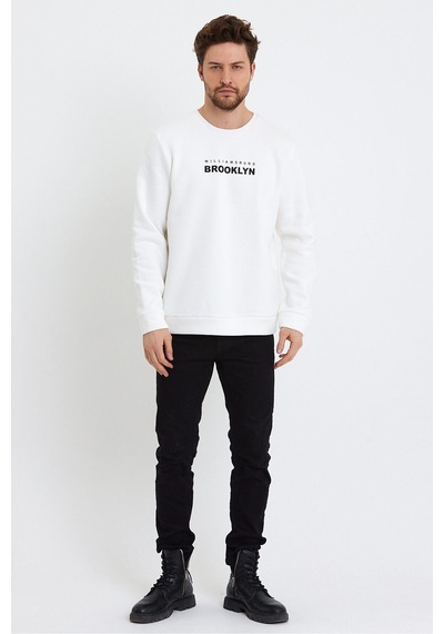 Süperlife Erkek Bisiklet Yaka Regular Fit Brooklyn Baskılı İnce Sweatshirt Spr23sw330 Ecru