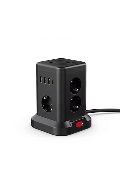 7 Li Kule Tipi Çoklu Priz 3 Usb-a + 1 Type-c Akım Korumalı Tek Tuş Kontrol Kompakt Masaüstü Tasarım 2 m