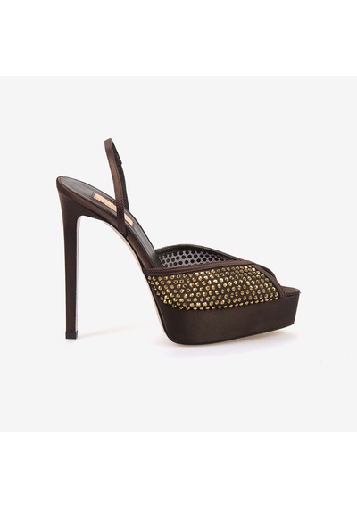 Hawen Angels Kadın Fileli 14cm Uzun Topuklu Gece & Abiye Ayakkabı 9081 Kahverengi