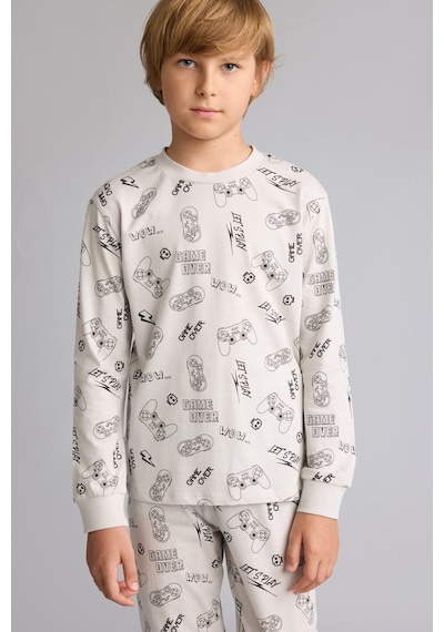 Defacto Regular Fit Uzun Kollu Üst Lastikli Paça Alt Baskılı 2li Pijama Takımı Erkek Çocuk I1445a826augr503 Gri-gr503