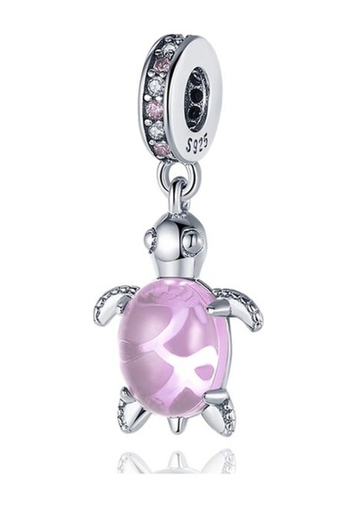 Fubena Murano Camı Pembe Deniz Kaplumbağası Sallantılı Charm