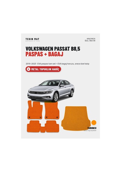Volkswagen Passat B8,5 Eva Paspas + Bagaj Havuzu Seti 2019 2023 Turuncu Metal Topukluk Hariç