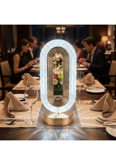 Buffer Oval Şeklinde Kristal Led Masa Lambası Dokunmatik, 3 Renk Işık Modlu, Şarjlı Deko Çok Renkli