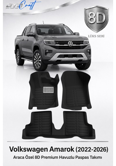 Otocraft Volkswagen Amarok 2022-2026 Araca Özel 8d Havuzlu Oto Paspas Takımı Siyah Tam Set 3 Parça
