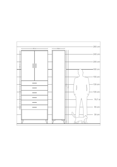 Arges Dolap 3 Raflı 6 Çekmeceli 2 Kapaklı 88x30x243 Antrasit-... Antrasit