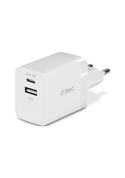 Ttec 2scp02b Smartcharger Duo Pd 45w Usb-c+usb-a Beyaz Seyahat Hızlı Şarj Aleti