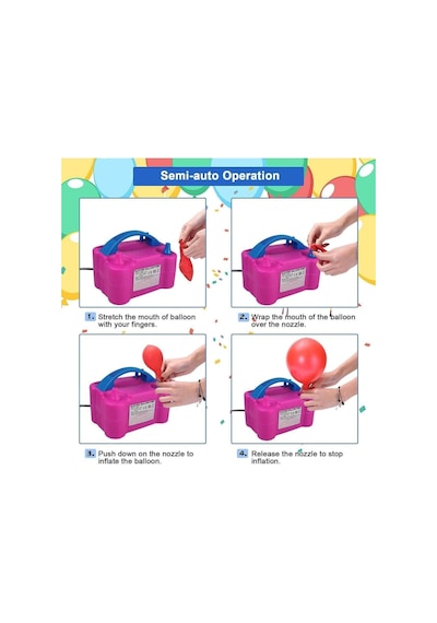 Çift Çıkışlı Elektrikli Balon Şişirme Makinesi Balon Makinası Pompası Şişirme Aleti Fişli Renkli